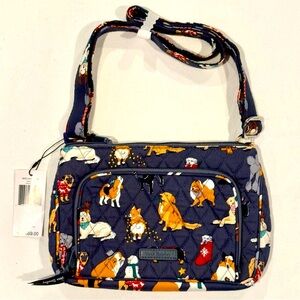 New Vera Bradley Little Crossbody Hipster Holiday Dogs RFID Blocking Bag Purse